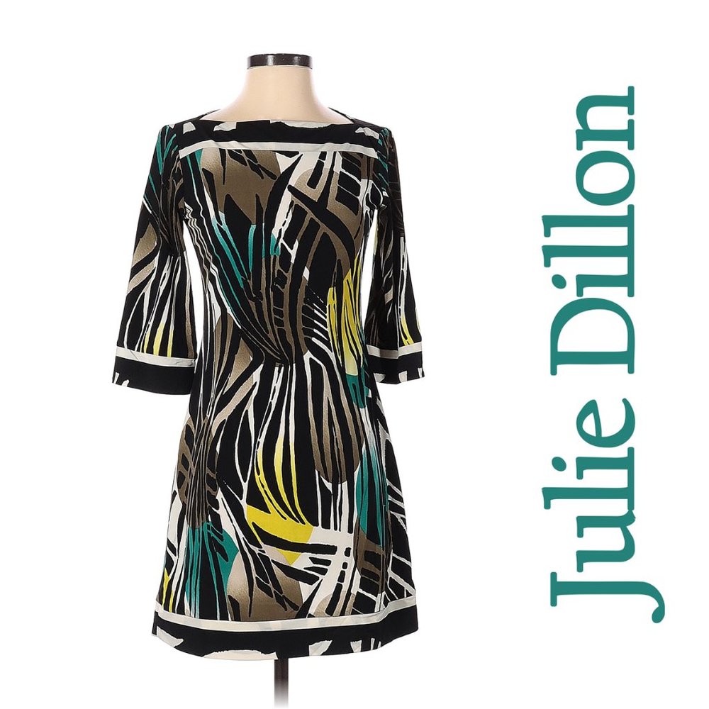 Julie Dillon A-line Tropical Print ColorBlock Dress